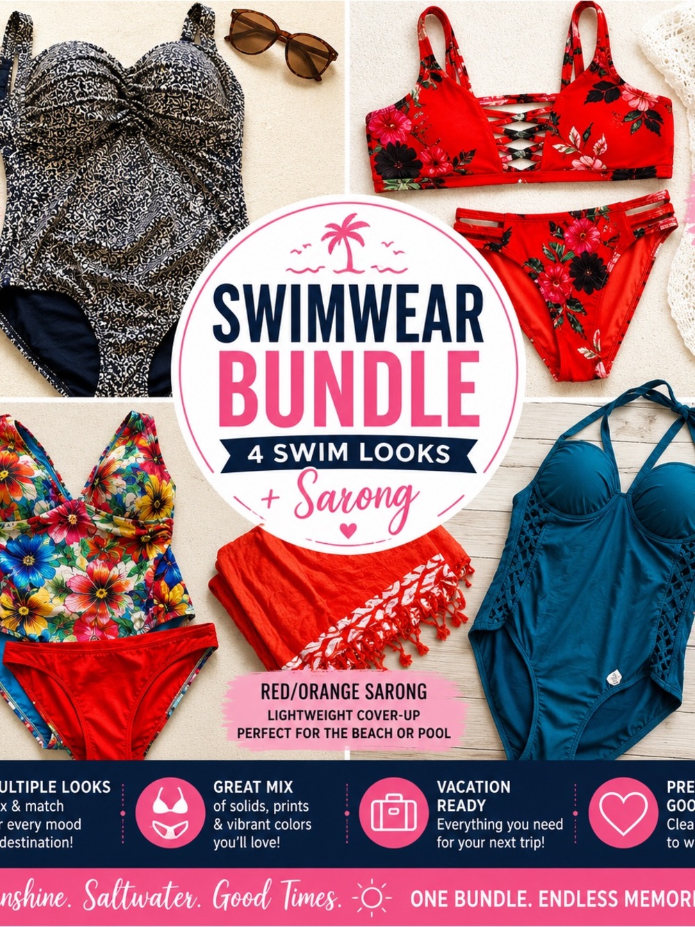 SWIMWEAR BUNDLE
4 SWIM LOOKS + SARONG